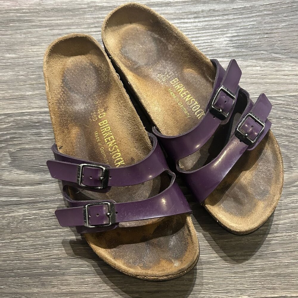 Birkenstock Ibiza 9 40 Purple Double Patent Leather Strap Birko Slides Sandals